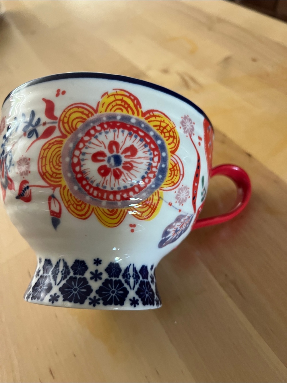 Anthropologie Multicolor Floral Ceramic Pedestal Tea Cup - Red, Blue, Yellow - Picture 2 of 6
